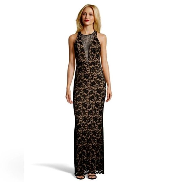 *Black Lace Deep V Neck Dress by A.B.S.- Size 8 - Picture 1 of 7